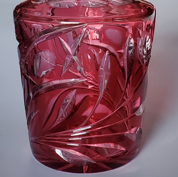 12" Crystal Cranberry Cut To Clear Bohemian Decanter EUC - Picture 9 of 16